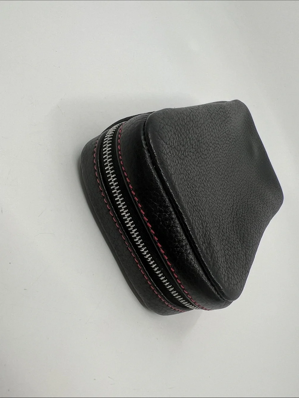 Coach Black Leather zip around Jewelry case with red stitching pig suede lined